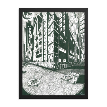 Framed Poster of The Dark City Streets by Christopher Mc Nicholl